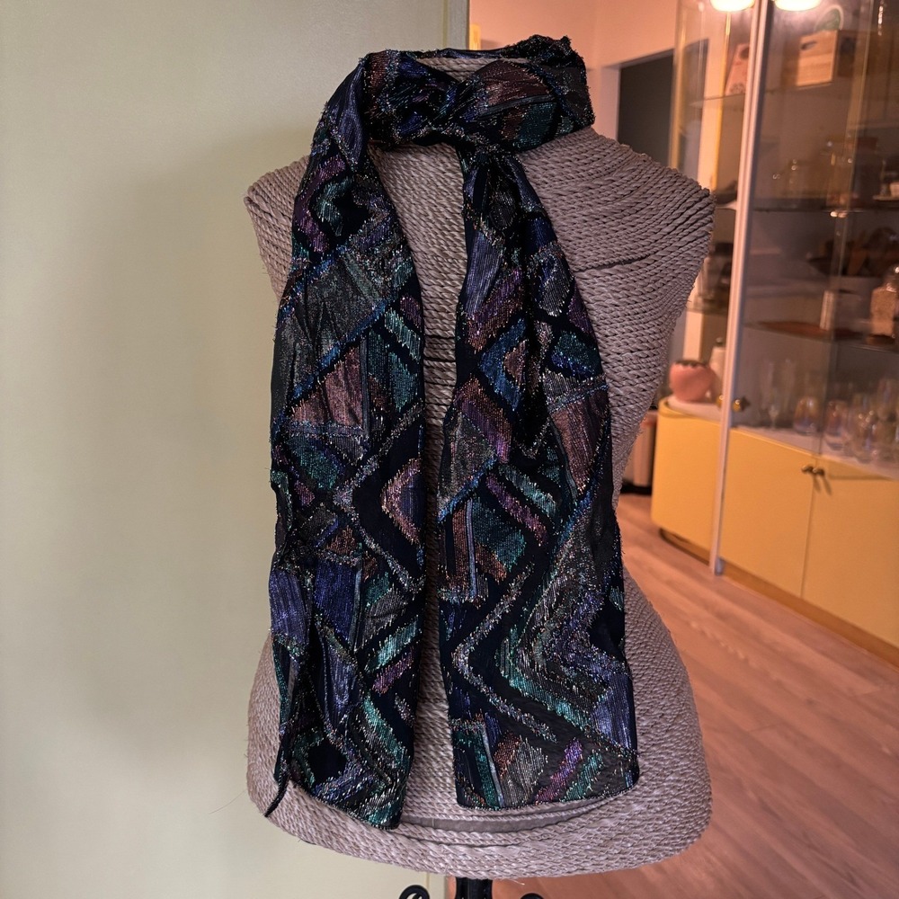 Sheer Sparkle Scarf,‎ Abstract Print, Elegant Evening Accessory - Picture 3 of 6